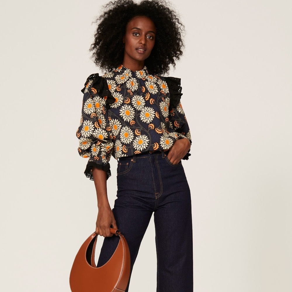 The Odells Samia Daisy Rufffle Top in Twilight Medium